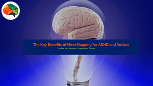 Image of a brain in a lightbulb with the words The Key Benefits of Mind Mapping for ADHD and Autism Louisa van Vessem - Ingenious Corner